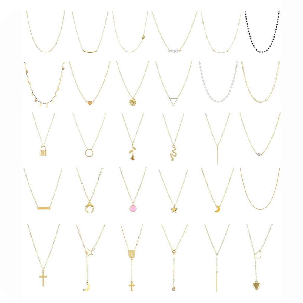 NWT 30 PCS Choker and Layered Chain Necklaces Silver and Gold Pendant Necklaces